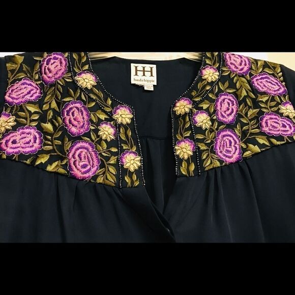 Haute Hippie Blue Floral Silk Button Down Blouse Medium - Picture 2 of 8